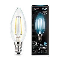 Лампа светодиодная филаментная Black Filament 9Вт свеча 4100К E14 | Код. 103801209 | Gauss