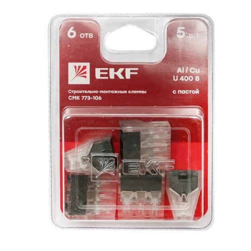 Строительно-монтажная клемма СМК 773-106 6 отверстий 1,0-2,5мм2 блистер (5шт,) PROxima | код plc-smk-106b | EKF фото 2