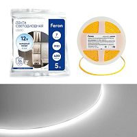 Лента светодиодная LEDх400/м COB 5м 7w/m 12в 6500К | код 48949 | Feron