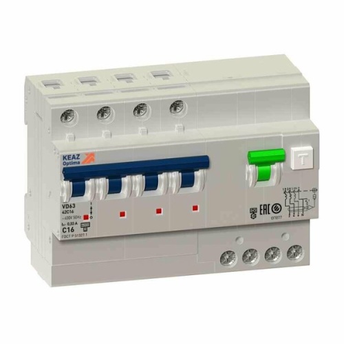 АВДТ с защитой от сверхтоков OptiDin VD63-42C25-A-УХЛ4 (4P, C25, 30mA) 10кА | код 350292 | КЭАЗ