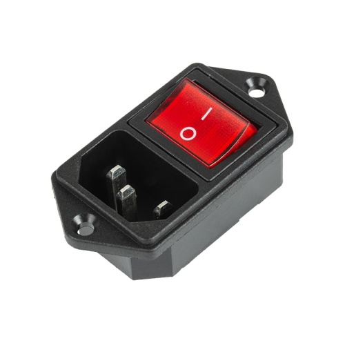 Выключатель клавишный 250 V 6 А (4с) ON-OFF красный с подсветкой и штекером C14 3PIN REXANT | код 36-2282 | REXANT