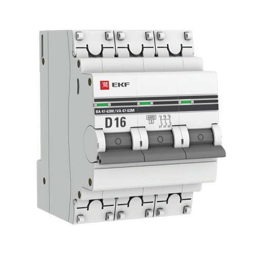 Автоматический выключатель 3P 16А (D) 6кА ВА 47-63M без теплового расцепителя PROxima | код mcb4763m-6-3-16D-pro | EKF