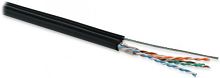 Кабель витая пара U/UTP кат.5e 4 пары (24 AWG) одножильн. (solid) с металл. тросом внешний PE черный, Hyperline UUTP4-C5E-S24-SW-OUT-PE-BK-500 (500 м) | код 236321 | Hyperline