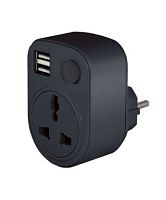 Адаптер универсальный поворотный с/з 250В 16А + 2USB 2.1A черный TDM | код SQ1806-0184 | TDM