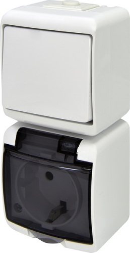 Микс_верт. (1кл.выкл.+1-я роз.schuko_дымч.кр.) (IP44/54) VRHP-1sd | код 004668026 | ETI