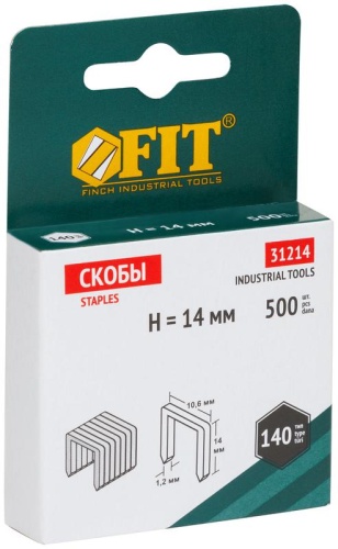 Скоба для степлера закаленные прямоугольные 10 6ммх1.2мм (широкие тип 140) 14мм (уп.500шт) FIT 31214 фото 2