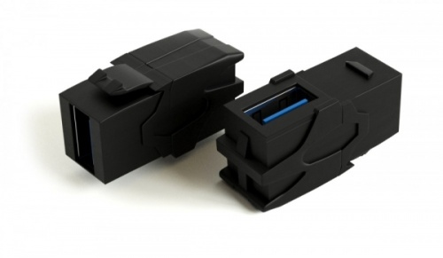 Вставка формата Keystone Jack с проходным адаптером USB 3 (Type A) 90 градусов ROHS черная, Hyperline KJ1-USB-VA3-BK | код 251219 | Hyperline