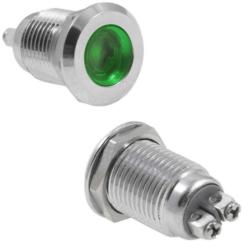 Индикатор антивандальный RUICHI GQ12D-G, зеленый, M12, IP65, никелированная латунь | код 114126 | Ruichi