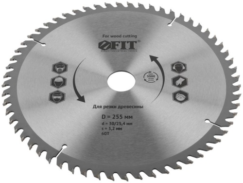 Диск пильный для циркулярных пил по дереву 255x30/25.4x60T | код 37760 | FIT фото 2 Диск пильный для циркулярных пил по дереву 255x30/25.4x60T | код 37760 | FIT фото 2