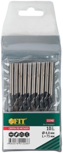 Сверла по металлу HSS черненые 4.0x75 мм (10 шт) | код 33540 | FIT фото 3