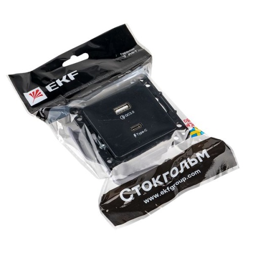 Стокгольм Механизм Розетки с 2USB type-A + type-C черный PROxima | код EZR-2USB-type-C | EKF фото 3 Стокгольм Механизм Розетки с 2USB type-A + type-C черный PROxima | код EZR-2USB-type-C | EKF фото 3