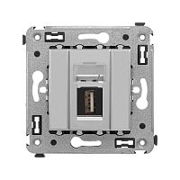 USB 2.0 розетка одинарная в стену, тип А-А, Avanti, Закаленная сталь | код 4404403 | DKC