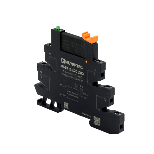Модуль реле твердотельное, 220VAC, сигнал упр. 3-32VDC и колодка MSSR-2-220.ZD3 | код 131632 | MEYERTEC