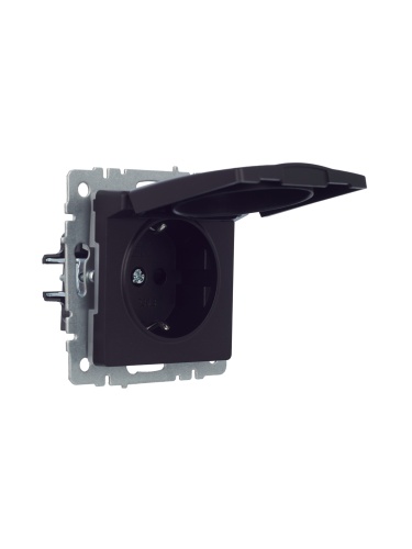 BRITE Розетка 1-местная с заземлением с защитными шторками и крышкой 16А IP44 РСбш10-3-44-БрЧ черный | код BR-R16-16-44-K02 | IEK фото 2