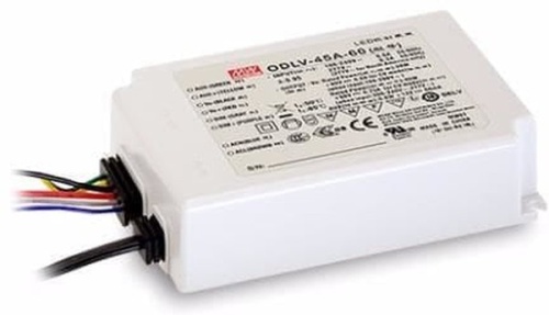 Источник питания AC-DC, 45.1Вт, вход 90…295В AC, 47…63Гц/125…417В DC, ККМ, выход 24В/1.88А, изоляция 3750В AC, в кожухе IP67 111х77х28.5мм, -20…+85С (корпус), димминг 0...10 В/ШИМ | код ODLV-45-24 | MeanWell