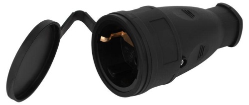 Розетка RX10-B-IP44 16А IP44 прямая с заземл. каучук черн. ЭРА | код Б0055418 | Эра