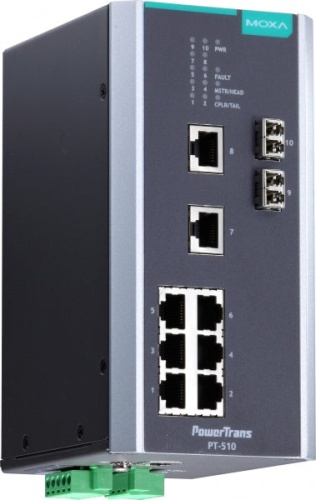 Коммутатор PT-510-MM-LC-HV IEC 61850-3 managed DIN-Rail switch, 8 x 10/100BaseT(X), 2 x 100BaseFX MM, LC connectors, 1 power su | код 00-06074494 | MOXA