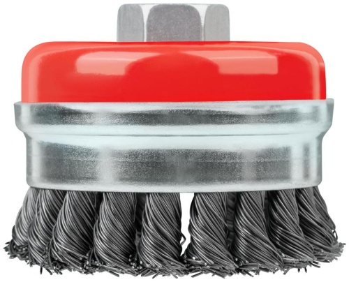 Корщетка-чашка гайка М14 стальная витая проволока с бандажом профи 75мм FIT 39507 фото 4