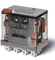 Реле электромеханическое силовое миниатюрное, монтаж в розетку или наконечники Faston (4.8х0.5мм), 4CO 12A, контакты AgNi, катушка 60В DC, степень защиты RTI, опции: кнопка тест + мех.индикатор | код 56.34.9.060.0040 | FINDER