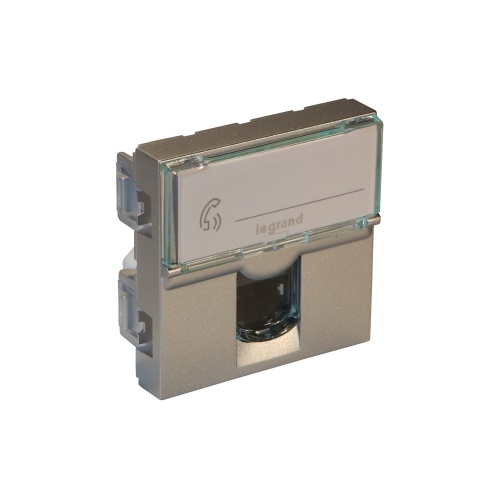 Розетка RJ 45 - Программа Mosaic - категория 6 - FTP 90° - 2 модуля - алюминий | код 079492 | Legrand