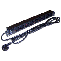 Блок розеток 19, 1-фазный без выключателя, 16A / 250V, 9xSchuko, шнур 3.0 м, вилка Schuko | код TWT-PDU19-16A9P-3.0 | TWT