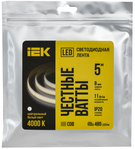 Лента LED 5м COB-312LED 8Вт/м IP20 8мм 24В 4000К IEK | код LSR11-10-312-20-1-05 | IEK фото 3 Лента LED 5м COB-312LED 8Вт/м IP20 8мм 24В 4000К IEK | код LSR11-10-312-20-1-05 | IEK фото 3