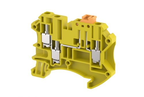 Клемма проходная винтовая 4 мм2, с размыкателем, на 3 подключения, желтая TQK4-1X2-YELLOW | код 1203140004 | Elmex