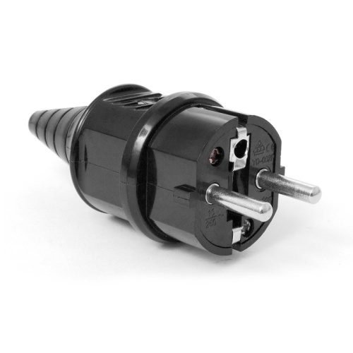 Вилка CEE 7/7 Schuko, 16A, 250V, прямая, разборная, черная | код LAN-CEE-7/7-180 | LANMASTER
