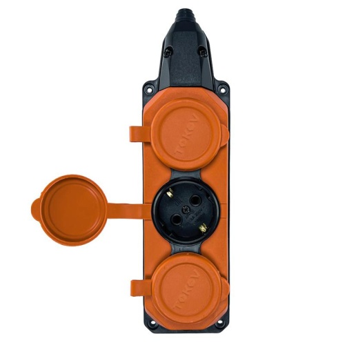 Колодка удлинителя 3-м с заземл. 16А IP44 каучук оранж. TOKOV | код TKE-C10-KK3-Z | TOKOV ELECTRIC