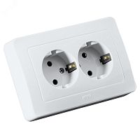 Розетка двойная скрытая с заземлением со шторками белая | код РС16-352 | HEGEL