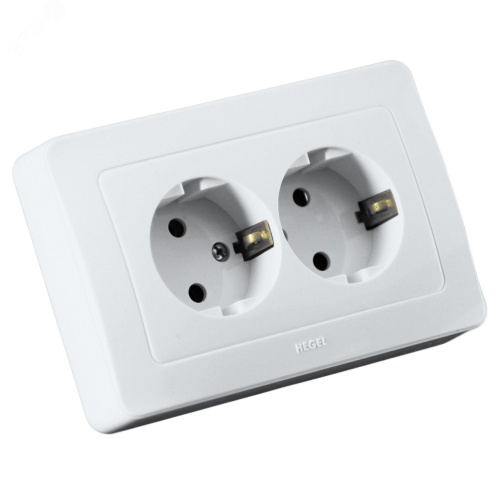 Розетка двойная скрытая с заземлением со шторками белая | код РС16-352 | HEGEL