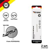 Сверло по металлу 1.0х34х12 мм HSS (упак - 2 шт.) DIN 338 | код. KR-91-0551 | Kranz