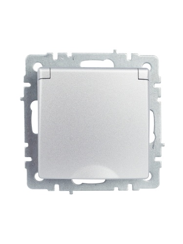 BRITE Розетка 1-местная с заземлением с защитными шторками и крышкой 16А IP20 РСбш10-3-БрА алюминий | код BR-R16-16-K47 | IEK фото 10