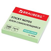 Блок самоклеящийся (стикеры) BRAUBERG, ПАСТЕЛЬНЫЙ, 76х76 мм, 100 листов, зеленый, 122696 | код 122696 | BRAUBERG