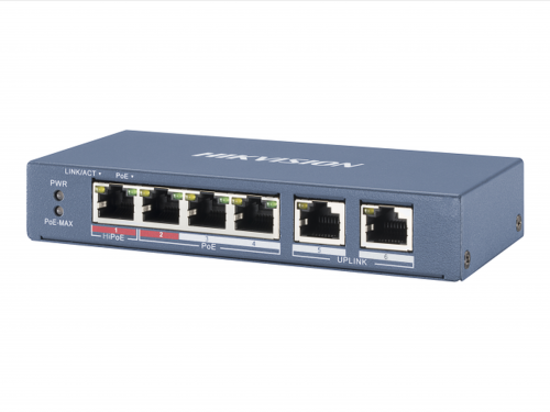 Коммутатор POE 4 RJ45 100M PoE с грозозащитой 6кВ | код 301801292 | Hikvision