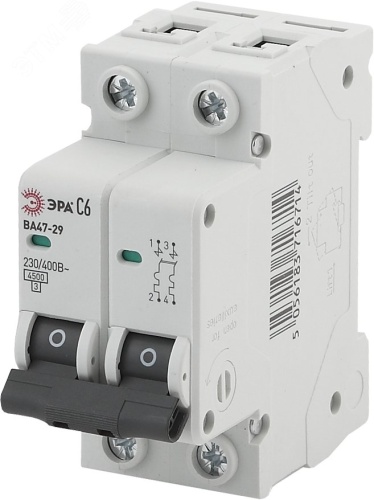 Автоматический выключатель NO-902-114 ВА47-29 2P 40А кривая C (6/90/1890) | код Б0031936 | ЭРА