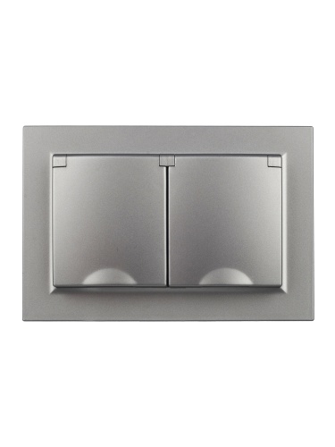 BRITE Розетка 2-местная с заземлением с защитными шторками и крышкой 16А в сборе IP44 РСбш12-3-44-БрС сталь | код BR-R26-16-44-K46-F | IEK фото 8