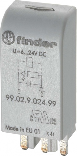 Модуль индикации и защиты, зеленый LED + диод (+ A2), 110...220В DC | код 9902922079 | FINDER