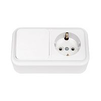 Беларусь Блок: выключатель одноклавишный + розетка с заземлением наружный Пралеска (в-рц-527) | код Блок В-РЦ-527 | БелТИЗ