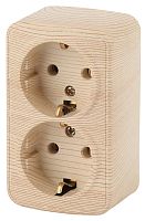 Розетка 2х2P+E Schuko, 16A-250В, ОУ, Polo, сосна, 3-204-11 | код Б0036110 | ЭРА