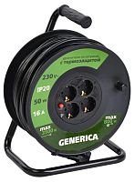 Катушка УК50 с термозащитой 4 места 2P+PE/50м 3х1,5мм2 GENERICA | код WKP20-16-04-50-G | IEK