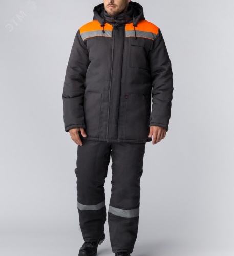 Костюм зимний Партнер NEW (Смесовая, 210) п/к, темно-серый/оранжевый,60-62,170-176 | код 87476973 | Факел