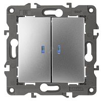 Выключатель двойной с подсветкой, 10АХ-250В, Эра Elegance, алюминий,14-1105-03 | код Б0034239 | ЭРА
