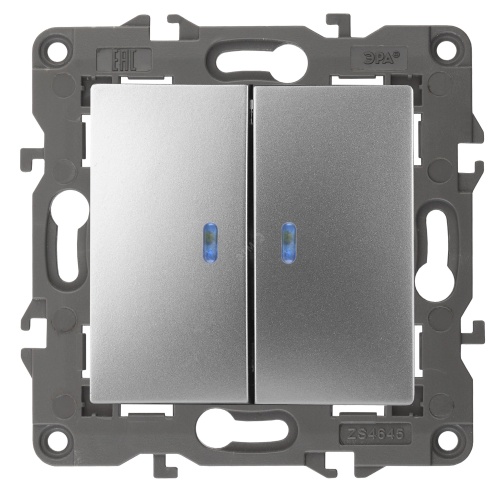 Выключатель двойной с подсветкой, 10АХ-250В, Эра Elegance, алюминий,14-1105-03 | код Б0034239 | ЭРА Выключатель двойной с подсветкой, 10АХ-250В, Эра Elegance, алюминий,14-1105-03 | код Б0034239 | ЭРА