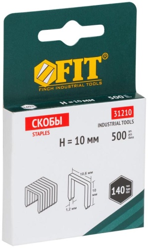 Скоба для степлера закаленные прямоугольные 10 6ммх1.2мм (широкие тип 140) 10мм (уп.500шт) FIT 31210 фото 2 Скоба для степлера закаленные прямоугольные 10 6ммх1.2мм (широкие тип 140) 10мм (уп.500шт) FIT 31210 фото 2