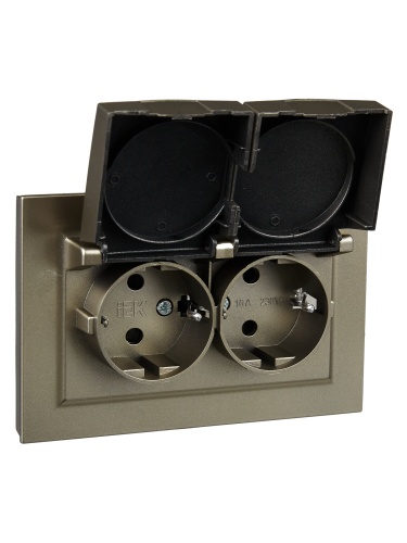 BRITE Розетка 2-местная с заземлением с защитными шторками и крышкой 16А в сборе IP44 РСбш12-3-44-БрШ шампань | код BR-R26-16-44-K37-F | IEK фото 7