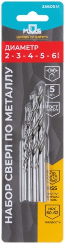 Набор сверл по металлу HSS, угол заточки 118град, в блистере, 5 шт. (2-3-4-5-6мм) | код 35605М | FIT фото 3