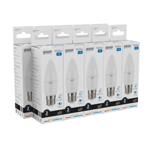 Лампа светодиодная Elementary 12Вт свеча 6500К холод. бел. E27 950лм | код 30232 | Gauss фото 3