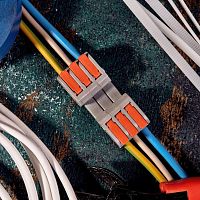 Клемма СМК 222-423R проходная разъемная 3 полюса серая 0,2-2,5/4мм2 | код 07-5263 | REXANT