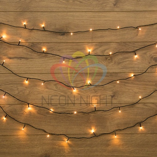 Гирлянда "ТВИНКЛ ЛАЙТ LED" (с контроллером 8 режимов) 4м 25LED 2Вт 220В IP20 тепл. бел. провод темн.-зел. ПВХ | код 303-016 | Neon-Night